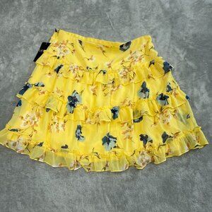 Lauren Ralph Lauren Yellow Floral Tiered Ruffle Skirt Size 10 Womens NWT 6135